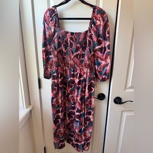 Time and Tru Blue and Orange Pleated Sundress with Puff Sleeves